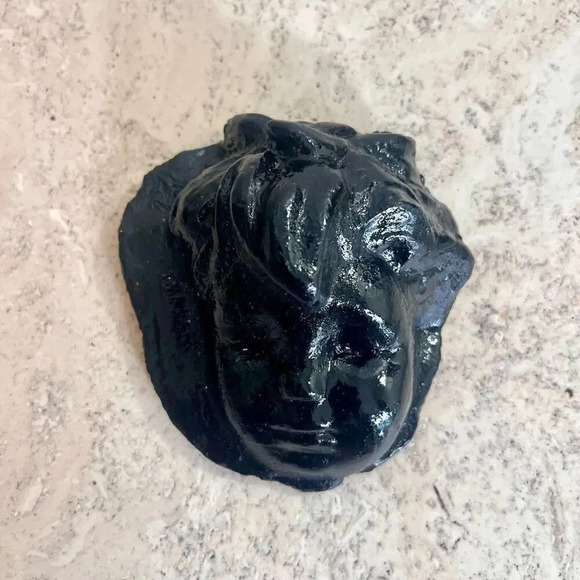 Vintage 70s Black Ceramic Mid-Century Head Bust Sculpture Glossy Finish Art Deco - Picture 1 of 10